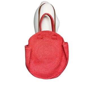 Woven Raffia Straw Circular Shoulder Bag Purse